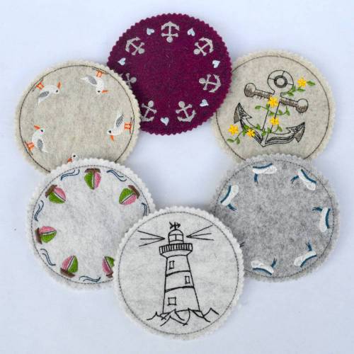 ITH Stickdatei Untersetzer maritim 6 Motive 10x10cm