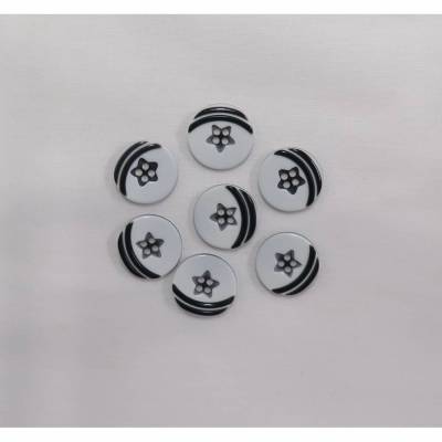 Knopf, weiß mit schwarzer Dekoration