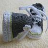 Babyschuhe Babyturnschuhe Babysocken Handarbeit Baumwolle dunkelgrau/weiß/grün Bild 2