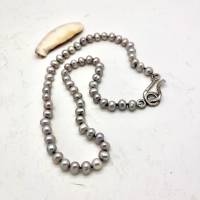 Silbergraue Perlenkette mit schönem Glanz, dezent schmückend, echte Süßwasserperlen Bild 2