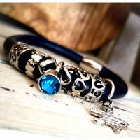 Armband mit Schiebeperlen,Armband, Kunstleder,Metallperlen,dunkelblau,silber Bild 1