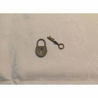 Schmuckverschluss - Knebelverschluss - bronzefarben - Schloß und Schlüssel Bild 1