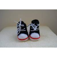 Babyschuhe Babyturnschuhe Babysocken Handarbeit,Polyacryl Schwarz Weiß Rot Bild 1