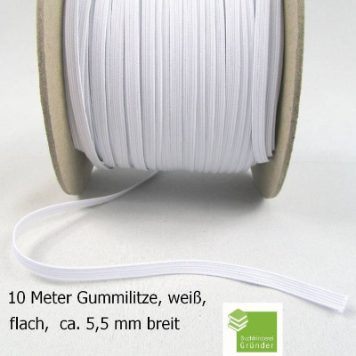 10 m Gummiband, weiß, flach, 5 mm, Elastikband, Bastelmaterial