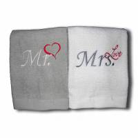 Bestickte Handtücher Mr. & Mrs. Love mit Monogramm Frotteetuch 2er Set Geschenk für Verliebte Hochzeit Valentinstag Bild 1