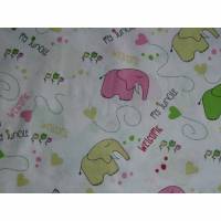 9,20 EUR/m Baumwolle Stoff süße Elefanten rosa / grün auf weiß Bild 1