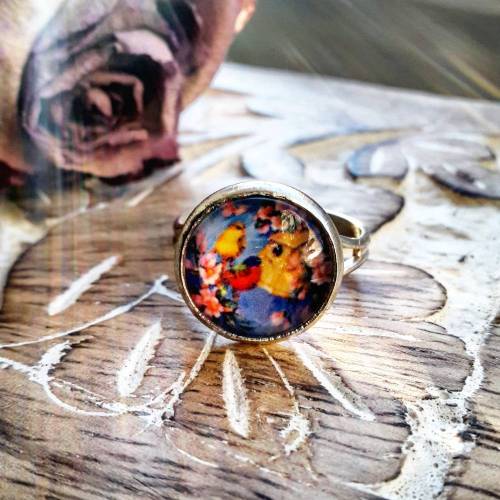 Ring Cabochonschmuck Vogelpaar rot orange