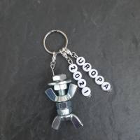 Personalisierter Schlüsselanhänger Schraubenmännchen weiß - Opa 2024 - Schwangerschaftsverkündung Vatertag Weihnachten Bild 3