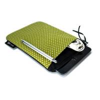 Tablet Hülle 7 / 8 Zoll Extrafach Tasche Reißverschluss Punkte grün-weiß schwarz Handarbeit Bild 1