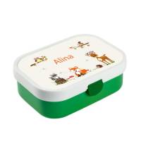 Brotdose Mepal mit Namen, Lunchbox & Trinkflasche für Mädchen mit Obsteinsatz und Gabel, Motiv Waldtiere Bild 1
