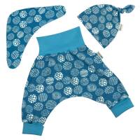 Baby Jungen Mädchen Set Pumphose-Mütze-Tuch "Kritzel Kreise" in babyblau, Geschenk Geburt Gr. 62 SOFORTKAUF Bild 1