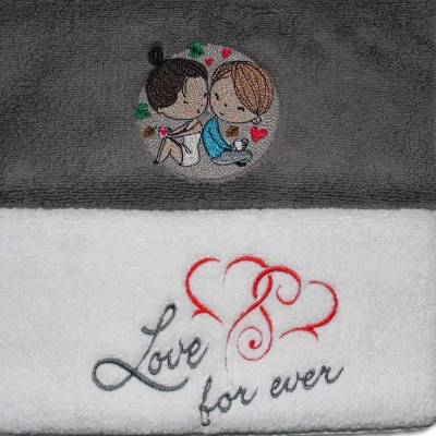 Besticktes personalisiertes Gästehandtuch Love for ever Verliebtes Paar Frotteetuch für Verliebte Hochzeit Valentinstag
