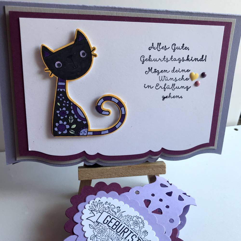 Glückwunschkarte Seidenmedaillon Katzenpaar * Rarität 