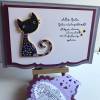 Geburtstagskarte für eine Katzenliebhaberin - mit gesticktem Schlüsselanhänger 'Cat' und Geldgeschenk-Verpackung Bild 2