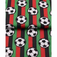 Baumwollstoff Fußbälle rot grün schwarz gestreift mit weißen schwarzen Fußball jungsstoffe Fußballfans Bild 1
