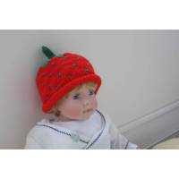 Erdbeermütze Babymütze Kindermütze Handgestrickt Rot/Olivgrün Bild 1