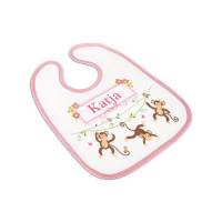 Lätzchen rosa, Babylätzchen Mädchen mit Namen, Motiv Affen Bild 1