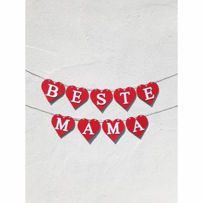 Girlande zum Muttertag "Beste Mama" Herzgirlande für die Mama, Mami, Mutti, Mutter. Dekoration mit roten Herzen. Auch zum Geburtstag! 