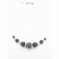 Perlen-Halskette mit Naturstein in schwarz silber 45cm plus Verlängerungskette Bild 1