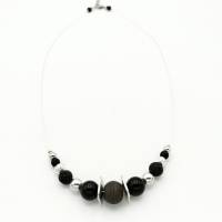 Perlen-Halskette mit Naturstein in schwarz silber 45cm plus Verlängerungskette Bild 4