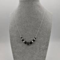 Perlen-Halskette mit Naturstein in schwarz silber 45cm plus Verlängerungskette Bild 5