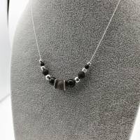 Perlen-Halskette mit Naturstein in schwarz silber 45cm plus Verlängerungskette Bild 6