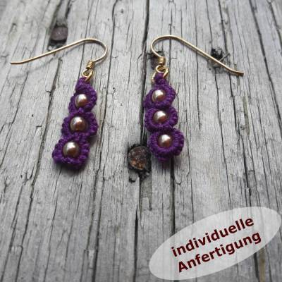 Ohrring Simple Eleganz je 3 Perlen Baumwolle Ohrringteil Silber oder vergoldet INDIVIDUELLE ANFERTIGUNG