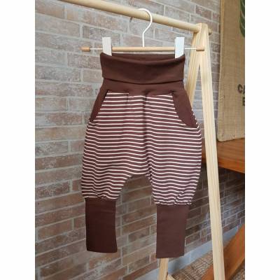 Mitwachshose braun-weiß gestreift aus BIO Baumwoll-Jersey