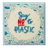 Bügelbild Recycl-Patch Say no to Plastic Fäden aus PET-Flaschen Applikation Umweltschutz Bild 1