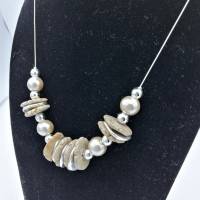 Perlen-Halskette mit Naturstein Heishi-Scheiben natur-beige silber 43cm plus Verlängerungskette Bild 5