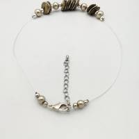 Perlen-Halskette mit Naturstein Heishi-Scheiben natur-beige silber 43cm plus Verlängerungskette Bild 6