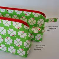 Kosmetiktasche "Klee" Größe M, in grün-weiß-rot, aus Baumwollstoff genäht, von he-ART by helen hesse Bild 2