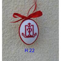 Osterdeko, Kreuzstich Osterei,  religiöses Motiv  Handgestickt, rot-weiß 6cm Bild 1