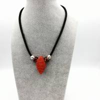 Leder-Perlen-Halskette mit auffälligem Glasanhänger in schwarz rot-braun silber  44cm Bild 6