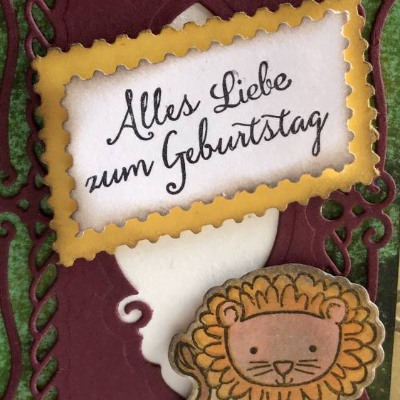 Kindergeburtstags-Karte mit Lesezeichen Löwe - passend für ein Buchgeschenk