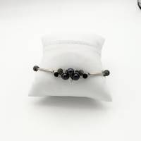 Doppelreihiges Perlen-Armband mit Naturstein schwarz silber 20 cm plus Verlängerungskette Bild 5