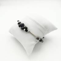 Doppelreihiges Perlen-Armband mit Naturstein schwarz silber 20 cm plus Verlängerungskette Bild 6