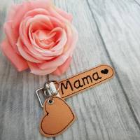 Schlüsselanhänger kupfer farben Anhänger Mama Herz  Schlüsselanhänger Muttertag aus Kunstleder Bild 1