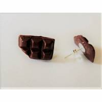 Schokolade angeknabbert Ohrstecker Ohrringe handmodelliert aus Fimo Bild 1