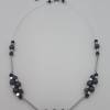 Doppelreihige Perlen-Halskette mit Naturstein schwarz silber 44 cm plus Verlängerungskette Bild 2