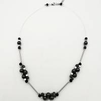 Doppelreihige Perlen-Halskette mit Naturstein schwarz silber 44 cm plus Verlängerungskette Bild 6