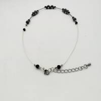 Doppelreihige Perlen-Halskette mit Naturstein schwarz silber 44 cm plus Verlängerungskette Bild 7