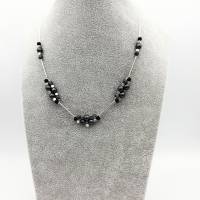 Doppelreihige Perlen-Halskette mit Naturstein schwarz silber 44 cm plus Verlängerungskette Bild 8