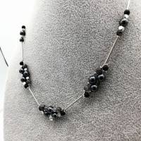 Doppelreihige Perlen-Halskette mit Naturstein schwarz silber 44 cm plus Verlängerungskette Bild 9