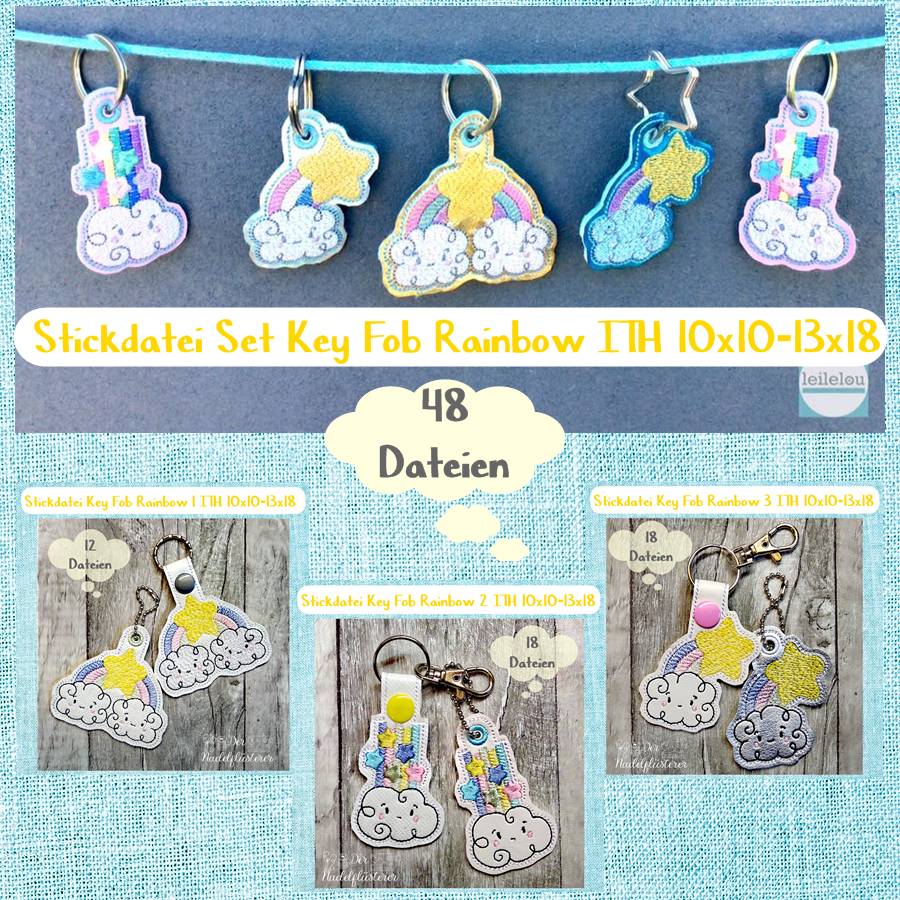 Digitale Stickserie "Key Fob Rainbow Set ITH" für den 10x10-13x18cm (4x4-5x7") Stickrahmen Bild 1