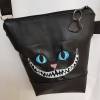 Kleine Handtasche Grinsekatze schwarzt Umhängetasche Halloween Tasche mit Anhänger Kunstleder Bild 3