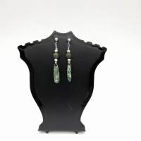 Perlen-Ohrringe Ohrhänger mit Naturstein Stiften in grün silber 4 cm Bild 3