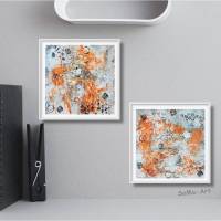 Acrylmalerei als abstraktes Duo in knalligem Orange, ungerahmt, Kleine Wandkunst, Wohnraumdekoration Bild 1