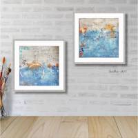 Acrylbilder im Duo auf Künstlerpapier, ungerahmt, abstraktes Meer in verträumten Farben und Formen, Kleine Wandkunst Bild 1