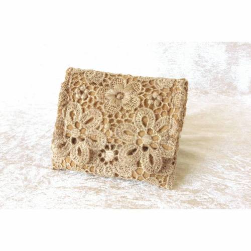 clutch edle kosmetiktasche unikat schminktasche spitze champagnerfarben schminktäschchen kosmetiktäschchen